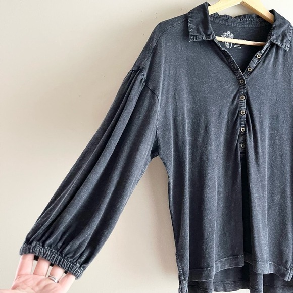 Anthropologie Pilcro Buttoned Balloon Sleeve Blouse in Washed Black, Size Small - Picture 8 of 11